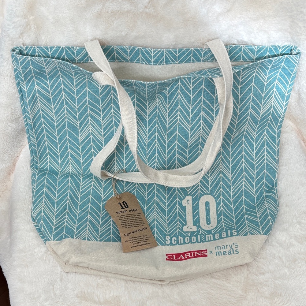 Clarins Aqua and Cream Patterned Tote